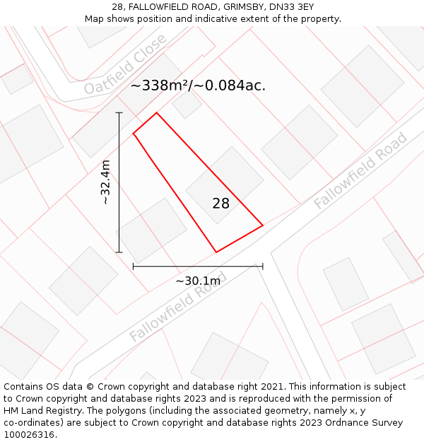 28, FALLOWFIELD ROAD, GRIMSBY, DN33 3EY: Plot and title map