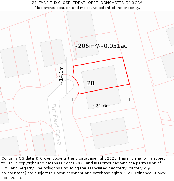 28, FAR FIELD CLOSE, EDENTHORPE, DONCASTER, DN3 2RA: Plot and title map