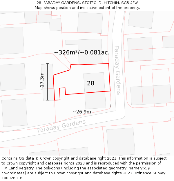 28, FARADAY GARDENS, STOTFOLD, HITCHIN, SG5 4FW: Plot and title map