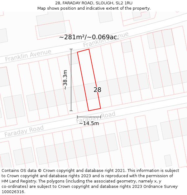 28, FARADAY ROAD, SLOUGH, SL2 1RU: Plot and title map