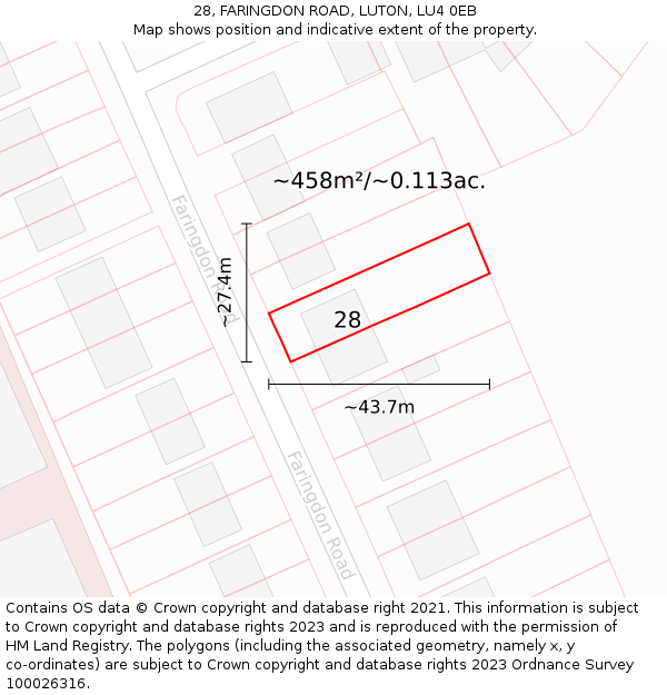 28, FARINGDON ROAD, LUTON, LU4 0EB: Plot and title map