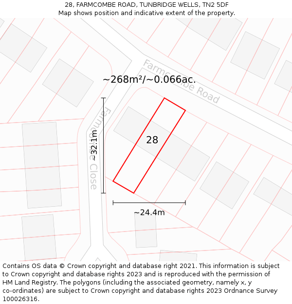 28, FARMCOMBE ROAD, TUNBRIDGE WELLS, TN2 5DF: Plot and title map