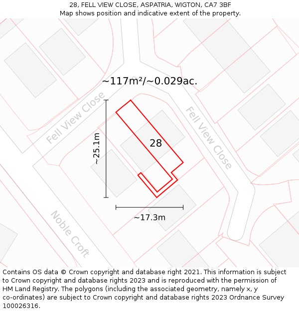 28, FELL VIEW CLOSE, ASPATRIA, WIGTON, CA7 3BF: Plot and title map