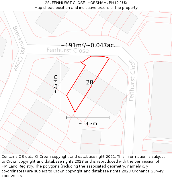 28, FENHURST CLOSE, HORSHAM, RH12 1UX: Plot and title map