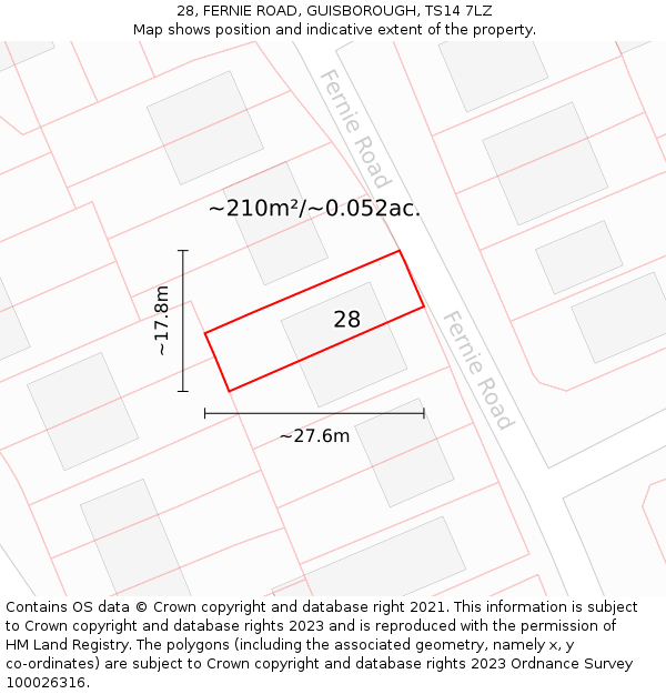 28, FERNIE ROAD, GUISBOROUGH, TS14 7LZ: Plot and title map