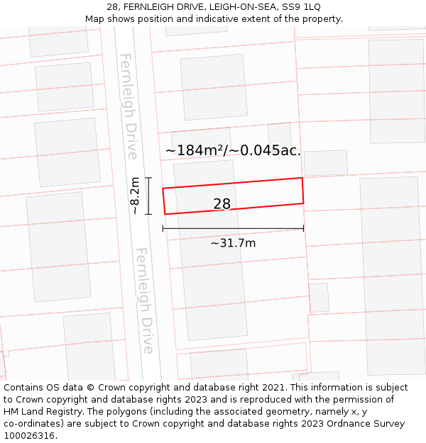 28, FERNLEIGH DRIVE, LEIGH-ON-SEA, SS9 1LQ: Plot and title map