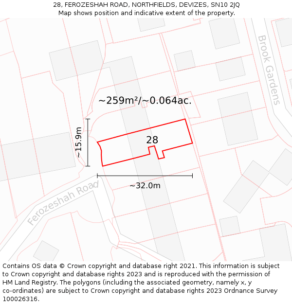 28, FEROZESHAH ROAD, NORTHFIELDS, DEVIZES, SN10 2JQ: Plot and title map