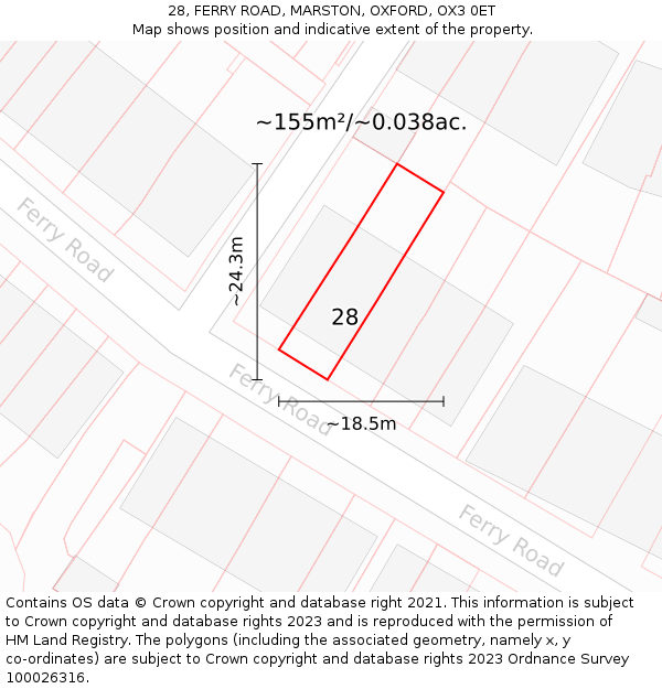 28, FERRY ROAD, MARSTON, OXFORD, OX3 0ET: Plot and title map