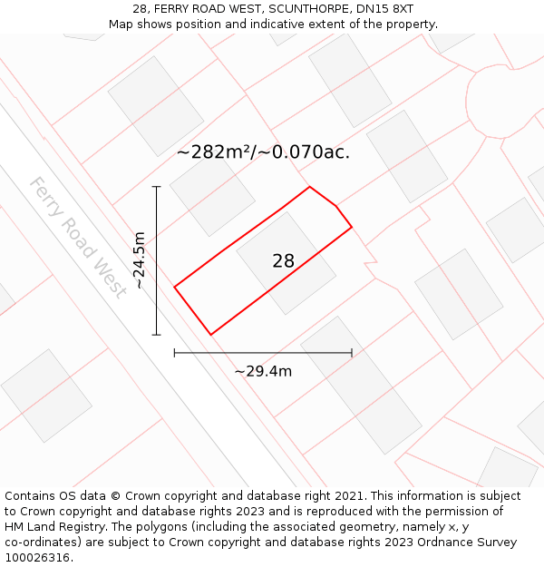 28, FERRY ROAD WEST, SCUNTHORPE, DN15 8XT: Plot and title map