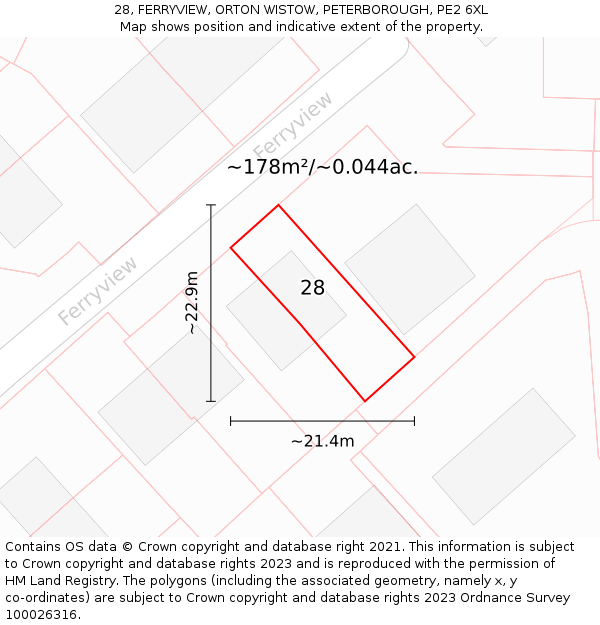 28, FERRYVIEW, ORTON WISTOW, PETERBOROUGH, PE2 6XL: Plot and title map
