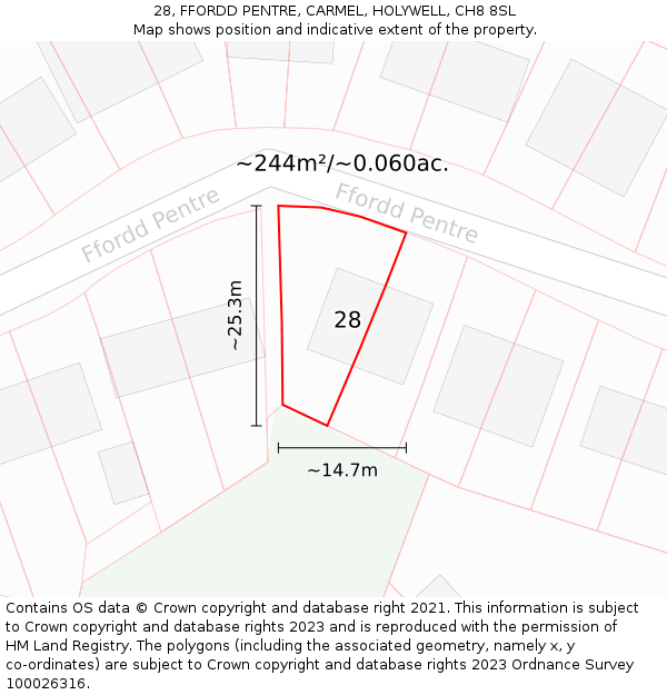 28, FFORDD PENTRE, CARMEL, HOLYWELL, CH8 8SL: Plot and title map