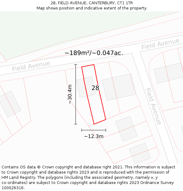 28, FIELD AVENUE, CANTERBURY, CT1 1TR: Plot and title map