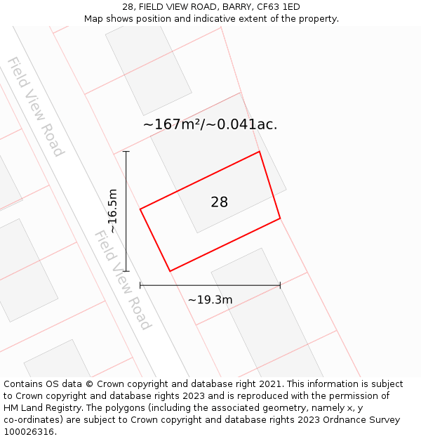 28, FIELD VIEW ROAD, BARRY, CF63 1ED: Plot and title map