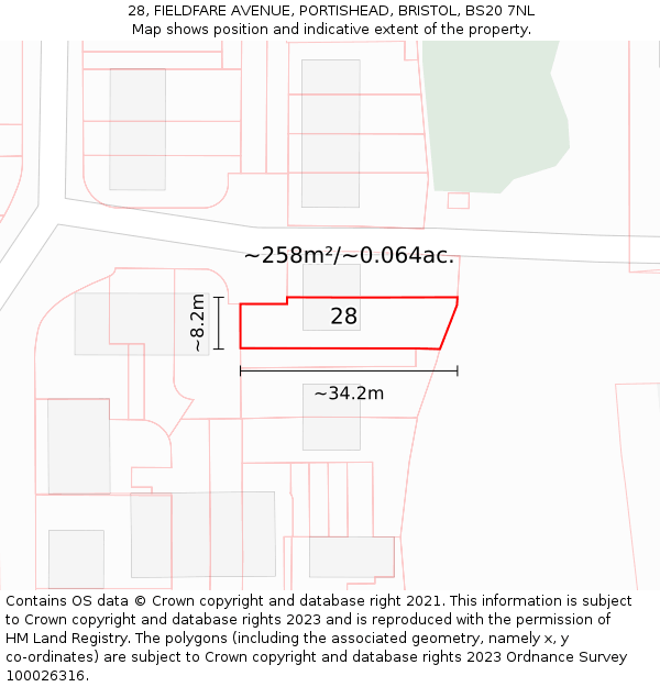 28, FIELDFARE AVENUE, PORTISHEAD, BRISTOL, BS20 7NL: Plot and title map