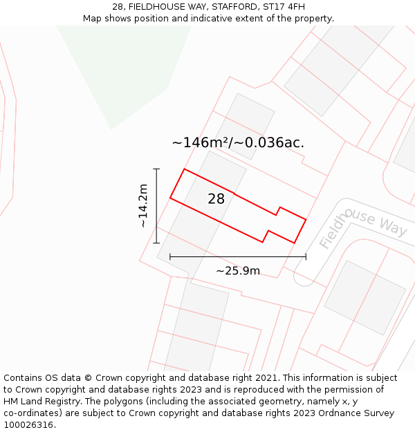 28, FIELDHOUSE WAY, STAFFORD, ST17 4FH: Plot and title map