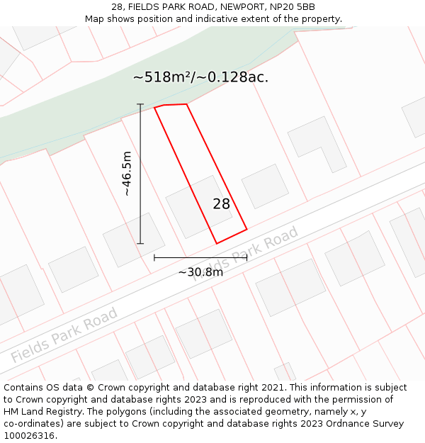 28, FIELDS PARK ROAD, NEWPORT, NP20 5BB: Plot and title map