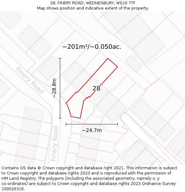 28, FINERY ROAD, WEDNESBURY, WS10 7TF: Plot and title map