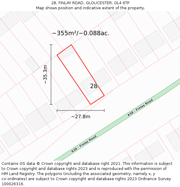28, FINLAY ROAD, GLOUCESTER, GL4 6TP: Plot and title map