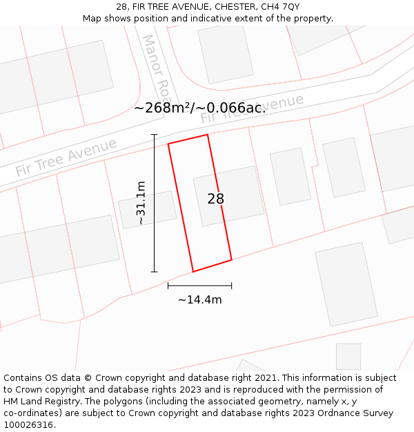 28, FIR TREE AVENUE, CHESTER, CH4 7QY: Plot and title map