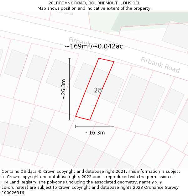28, FIRBANK ROAD, BOURNEMOUTH, BH9 1EL: Plot and title map
