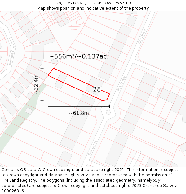 28, FIRS DRIVE, HOUNSLOW, TW5 9TD: Plot and title map