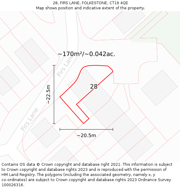 28, FIRS LANE, FOLKESTONE, CT19 4QE: Plot and title map