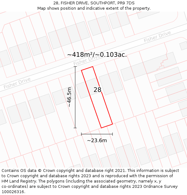 28, FISHER DRIVE, SOUTHPORT, PR9 7DS: Plot and title map
