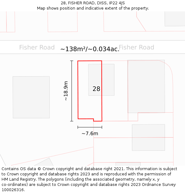 28, FISHER ROAD, DISS, IP22 4JS: Plot and title map