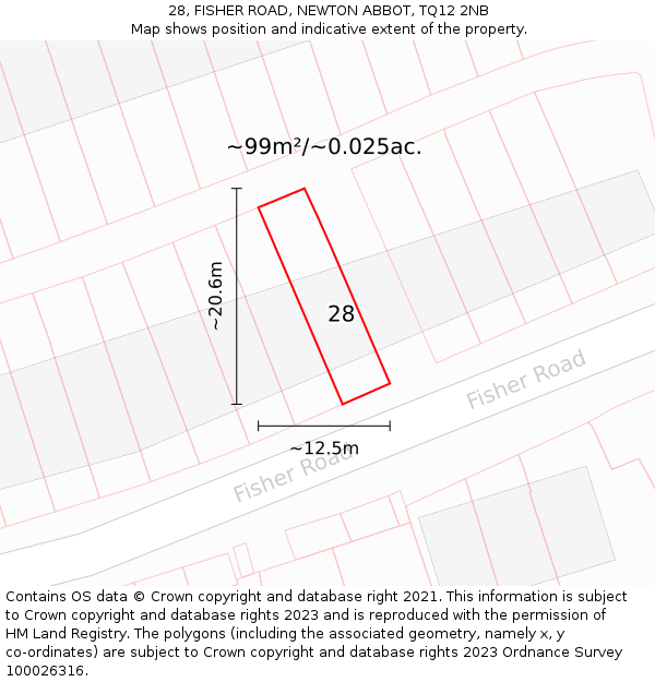 28, FISHER ROAD, NEWTON ABBOT, TQ12 2NB: Plot and title map