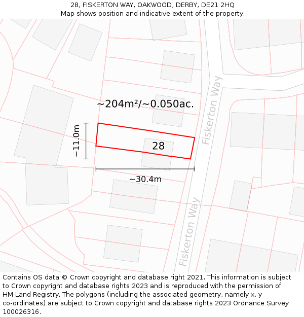 28, FISKERTON WAY, OAKWOOD, DERBY, DE21 2HQ: Plot and title map