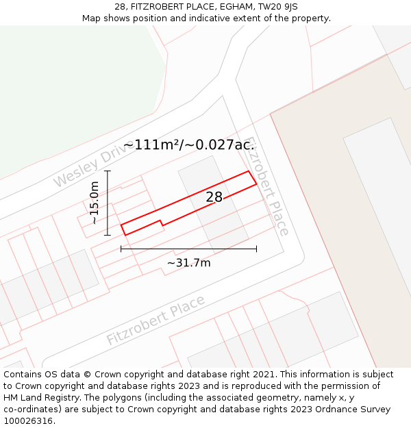28, FITZROBERT PLACE, EGHAM, TW20 9JS: Plot and title map