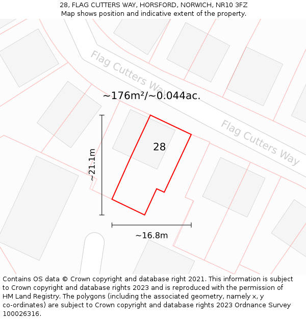 28, FLAG CUTTERS WAY, HORSFORD, NORWICH, NR10 3FZ: Plot and title map