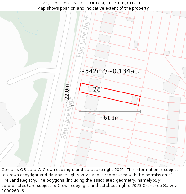 28, FLAG LANE NORTH, UPTON, CHESTER, CH2 1LE: Plot and title map