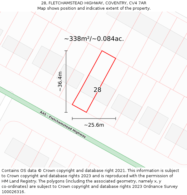28, FLETCHAMSTEAD HIGHWAY, COVENTRY, CV4 7AR: Plot and title map