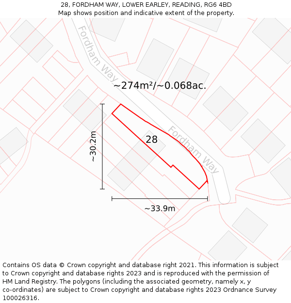28, FORDHAM WAY, LOWER EARLEY, READING, RG6 4BD: Plot and title map
