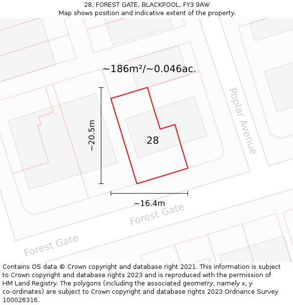 28, FOREST GATE, BLACKPOOL, FY3 9AW: Plot and title map