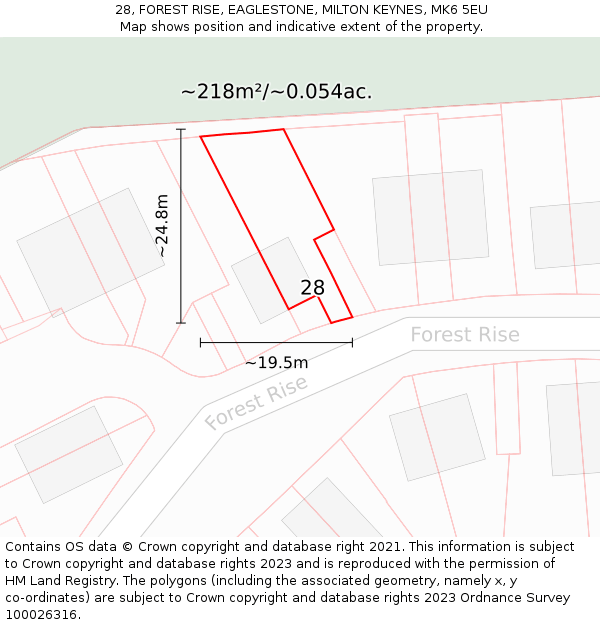 28, FOREST RISE, EAGLESTONE, MILTON KEYNES, MK6 5EU: Plot and title map
