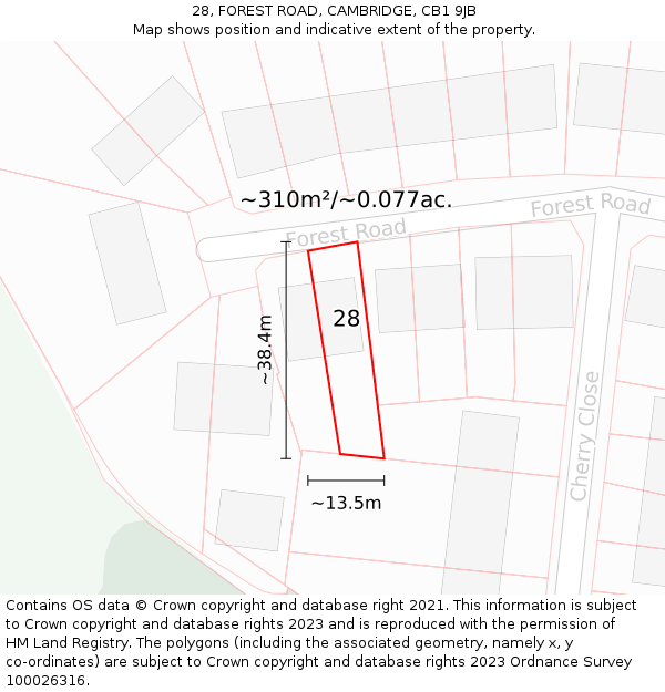 28, FOREST ROAD, CAMBRIDGE, CB1 9JB: Plot and title map