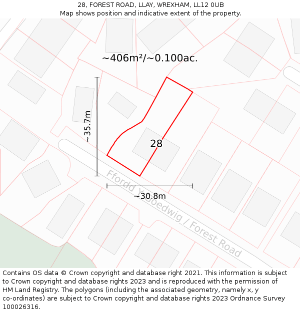 28, FOREST ROAD, LLAY, WREXHAM, LL12 0UB: Plot and title map