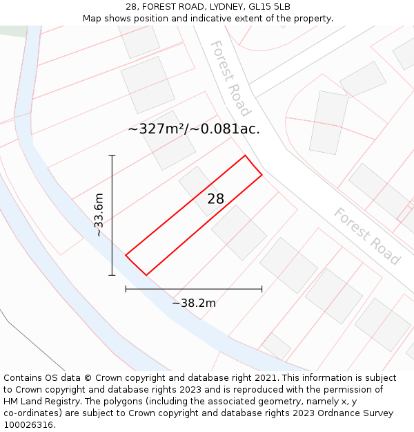 28, FOREST ROAD, LYDNEY, GL15 5LB: Plot and title map