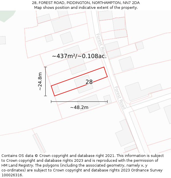 28, FOREST ROAD, PIDDINGTON, NORTHAMPTON, NN7 2DA: Plot and title map