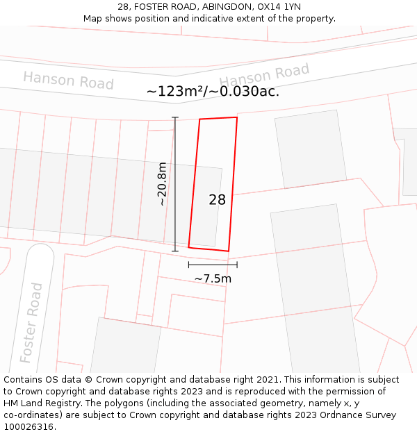 28, FOSTER ROAD, ABINGDON, OX14 1YN: Plot and title map