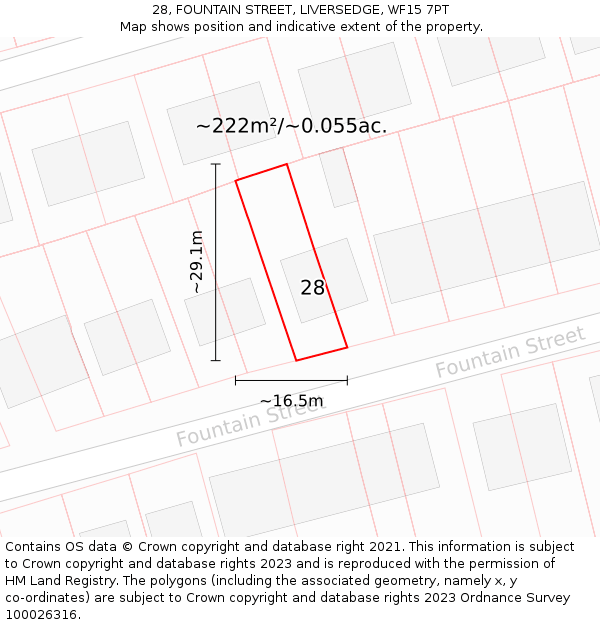 28, FOUNTAIN STREET, LIVERSEDGE, WF15 7PT: Plot and title map