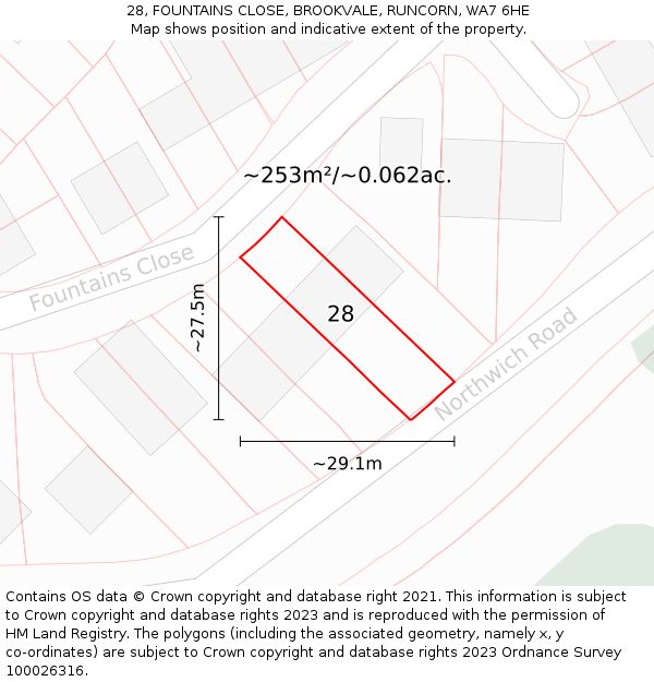28, FOUNTAINS CLOSE, BROOKVALE, RUNCORN, WA7 6HE: Plot and title map