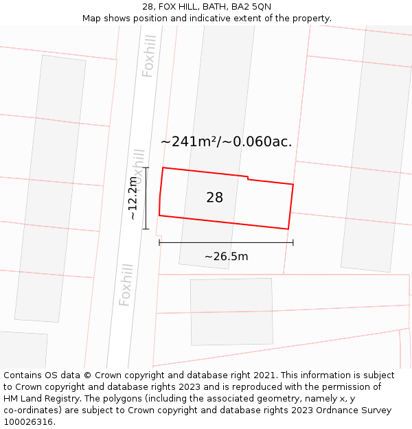 28, FOX HILL, BATH, BA2 5QN: Plot and title map