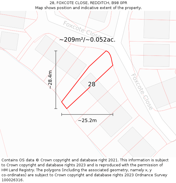 28, FOXCOTE CLOSE, REDDITCH, B98 0PR: Plot and title map