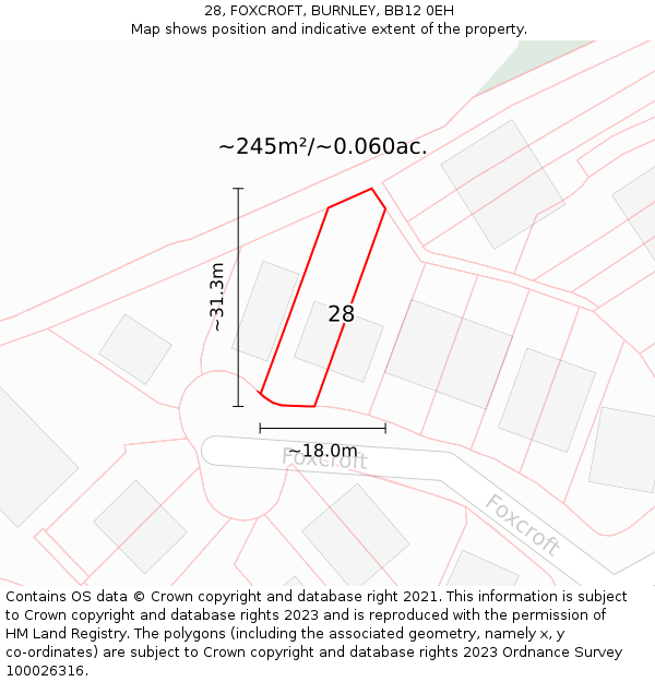28, FOXCROFT, BURNLEY, BB12 0EH: Plot and title map