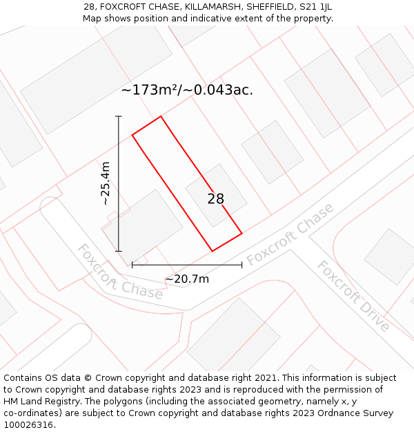 28, FOXCROFT CHASE, KILLAMARSH, SHEFFIELD, S21 1JL: Plot and title map