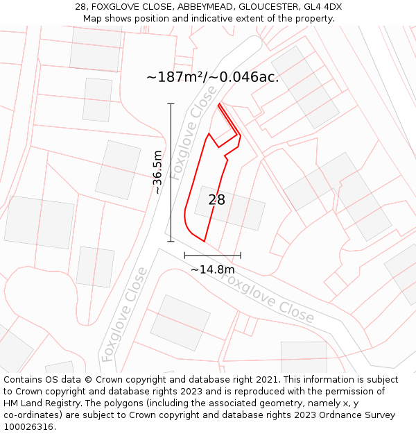 28, FOXGLOVE CLOSE, ABBEYMEAD, GLOUCESTER, GL4 4DX: Plot and title map