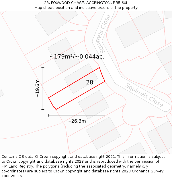 28, FOXWOOD CHASE, ACCRINGTON, BB5 6XL: Plot and title map
